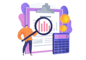 persona de pie sosteniedo lupa revisando gráficos